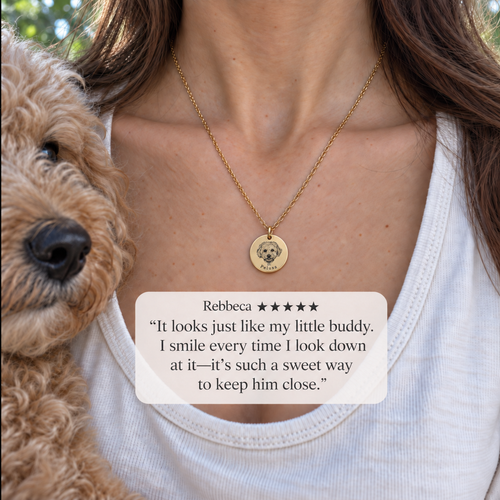 Gold finish pet portrait necklace