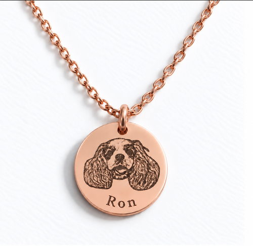 Rose gold finish pet portrait necklace
